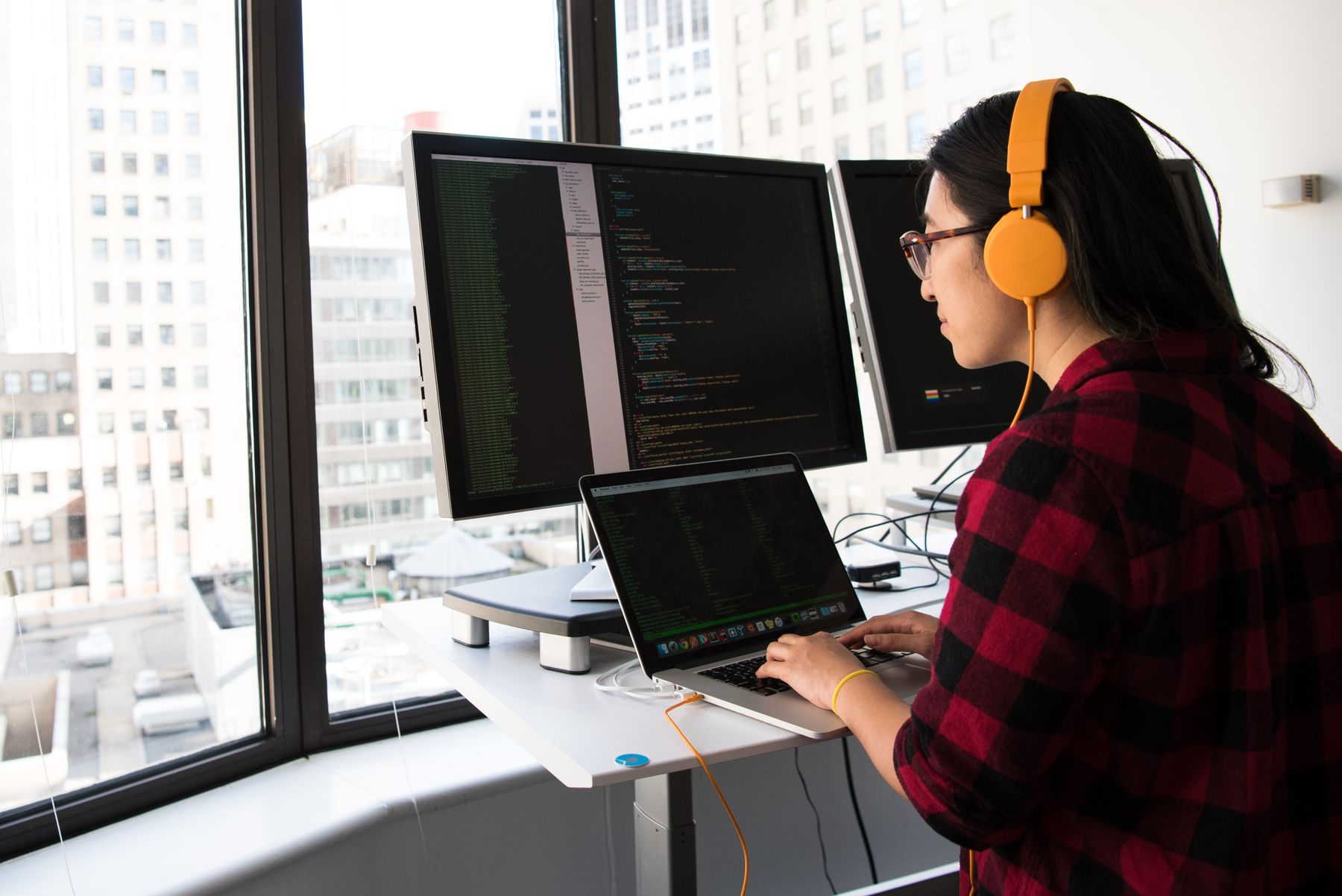 Professional working at an ergonomic workstation
